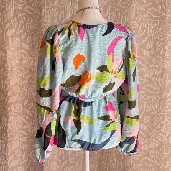 A New Day Indie Boho Multicolor Colorful Cutout Long Sleeve Blouse Festival Sz S - Picture 5 of 8